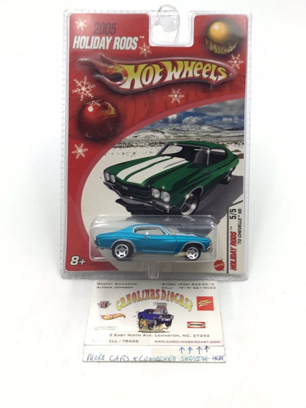 Hot wheels 2005 holiday rods #5 70 Chevelle SS Blue real riders NN4 Fashion