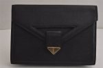 Authentic YVES SAINT LAURENT Vintage Clutch Hand Bag Purse Leather Black 7209J For Discount