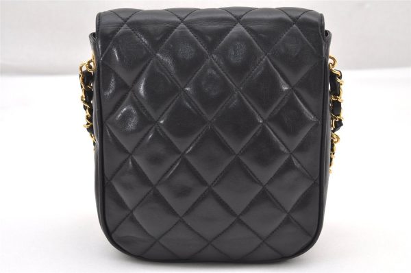 Authentic CHANEL Calf Skin Matelasse Chain Shoulder Cross Bag Black CC 1218J Online Hot Sale