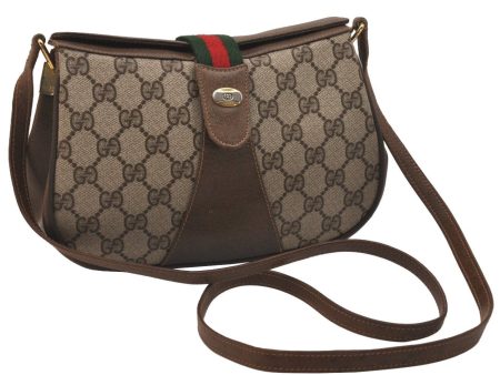 Authentic GUCCI Web Sherry Line Shoulder Cross Bag GG PVC Leather Brown 6729J For Cheap