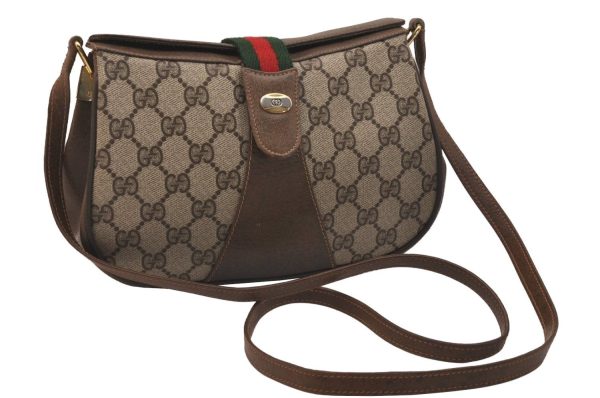 Authentic GUCCI Web Sherry Line Shoulder Cross Bag GG PVC Leather Brown 6729J For Cheap