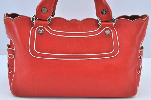 Authentic CELINE Boogie Bag Vintage Hand Bag Purse Leather Red K9091 For Sale