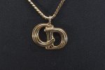 Authentic Christian Dior Gold Tone Chain Pendant Necklace CD 6717J Hot on Sale