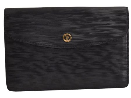 Authentic Louis Vuitton Epi Montaigne 23 Clutch Hand Bag Black M52662 LV 6738J Sale