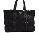 Authentic PRADA Tessuto Gaufre Nylon Leather Shoulder Hand Tote Bag Black 3768J For Discount