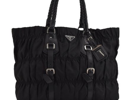 Authentic PRADA Tessuto Gaufre Nylon Leather Shoulder Hand Tote Bag Black 3768J For Discount