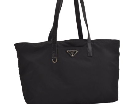 Authentic PRADA Vintage Nylon Tessuto Leather Shoulder Tote Bag Black 6489J Hot on Sale