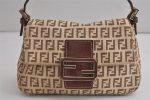 Auth FENDI Zucchino Mamma Baguette Shoulder Bag Canvas Leather Brown 6672J Hot on Sale