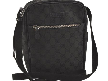 Authentic GUCCI Shoulder Cross Body Bag GG Canvas Leather 03136 Black 7605J Discount