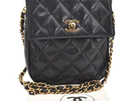 Authentic CHANEL Calf Skin Matelasse Chain Shoulder Cross Bag Black CC 1218J Online Hot Sale