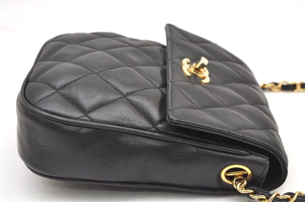 Authentic CHANEL Calf Skin Matelasse Chain Shoulder Cross Bag Black CC 1218J Online Hot Sale