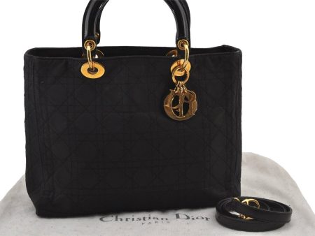 Auth Christian Dior Lady Dior Cannage Nylon Leather 2Way Hand Bag Black CD 6812J Fashion