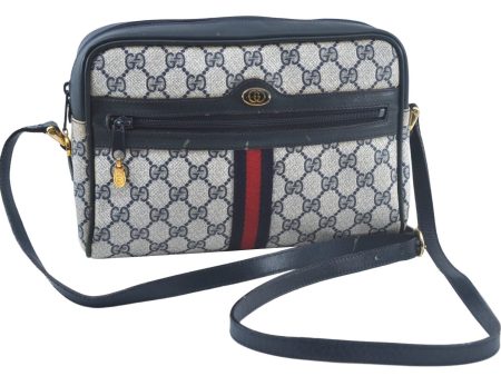 Auth GUCCI Web Sherry Line Shoulder Cross Body Bag GG PVC Leather Blue 7603J Online Hot Sale