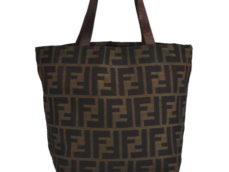 Authentic FENDI Vintage Zucca Tote Hand Bag Nylon Leather Brown 6811J For Discount