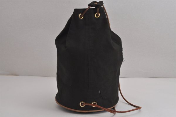 Authentic HERMES Polochon Mimile PM Drawstring Bag Canvas Leather Black 6735J Discount