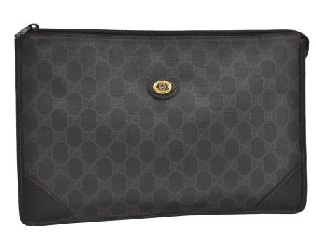 Authentic GUCCI Vintage Clutch Hand Bag Purse GG PVC Leather Black 7606J Sale