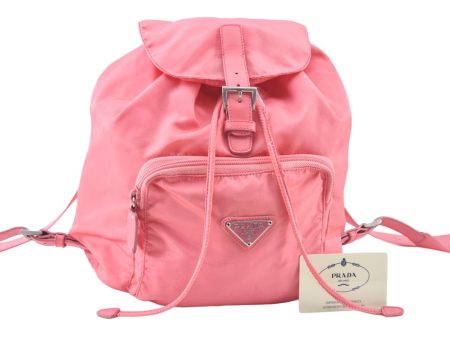 Authentic PRADA Saffiano Nylon Tessuto Leather Drawstring Backpack Pink 6785J Online now