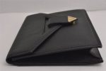 Authentic YVES SAINT LAURENT Vintage Clutch Hand Bag Purse Leather Black 7209J For Discount