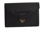 Authentic YVES SAINT LAURENT Vintage Clutch Hand Bag Purse Leather Black 7209J For Discount