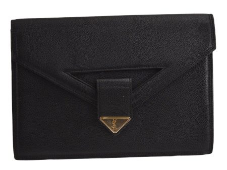 Authentic YVES SAINT LAURENT Vintage Clutch Hand Bag Purse Leather Black 7209J For Discount