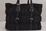 Authentic PRADA Tessuto Gaufre Nylon Leather Shoulder Hand Tote Bag Black 3768J For Discount