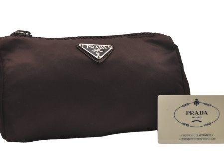 Authentic PRADA Vintage VELA Nylon Tessuto Leather Pouch Purse MV11 Brown 6756J Supply