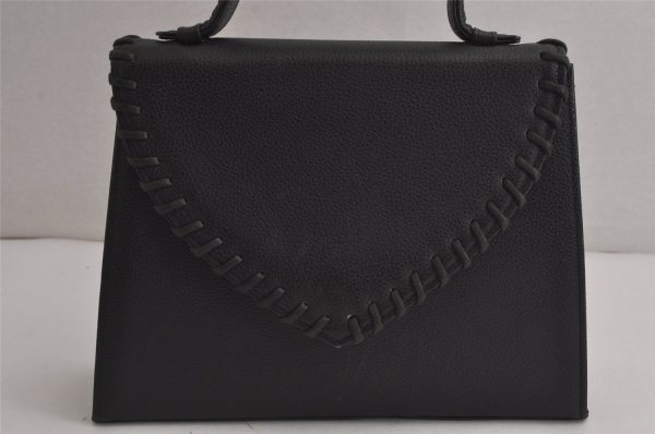 Authentic YVES SAINT LAURENT Vintage Hand Bag Purse Leather Black 7600J Online Sale