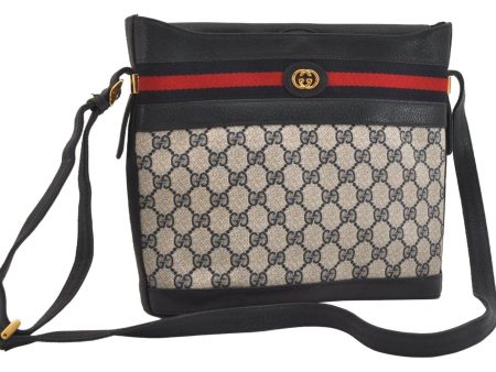 Authentic GUCCI Sherry Line Shoulder Cross Bag Purse GG PVC Leather Navy 6795J Hot on Sale