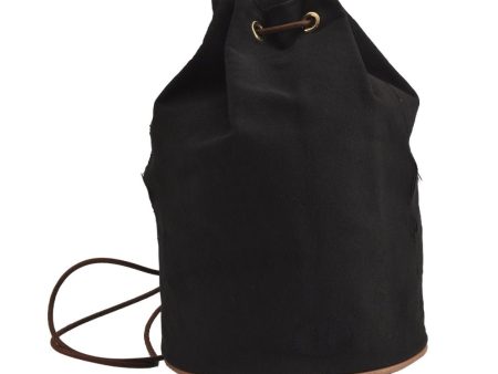 Authentic HERMES Polochon Mimile PM Drawstring Bag Canvas Leather Black 6735J Discount