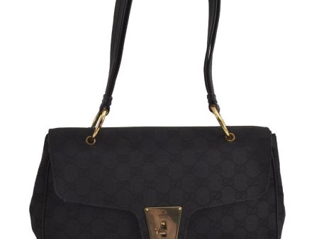 Authentic GUCCI Shoulder Hand Bag Purse GG Canvas Leather 90643 Black 6776J For Discount