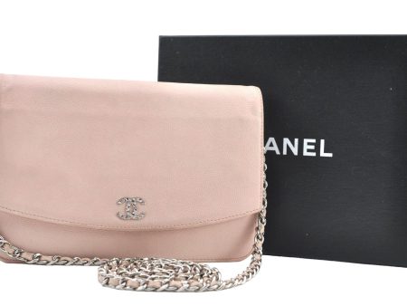 Authentic CHANEL Caviar Skin CC Logo Chain Shoulder Long Wallet Pink Box K8718 For Discount