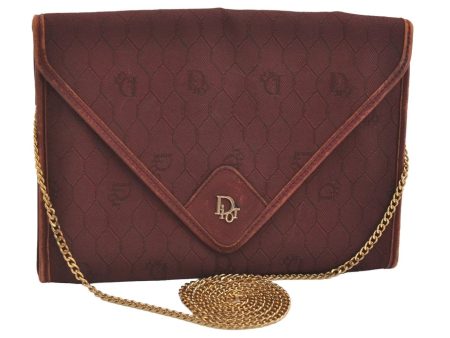 Auth Christian Dior Honeycomb Shoulder Bag Chain Canvas Leather Bordeaux 6771J Cheap