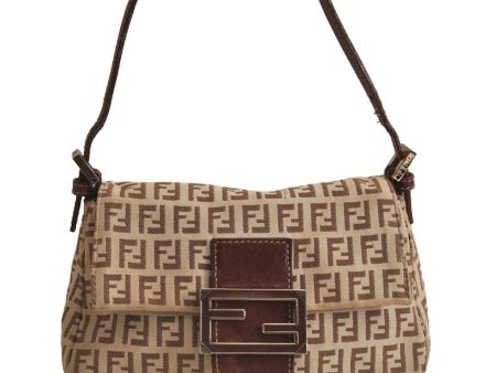 Auth FENDI Zucchino Mamma Baguette Shoulder Bag Canvas Leather Brown 6672J Hot on Sale