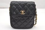 Authentic CHANEL Calf Skin Matelasse Chain Shoulder Cross Bag Black CC 1218J Online Hot Sale