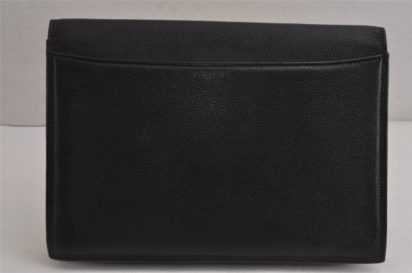 Authentic YVES SAINT LAURENT Vintage Clutch Hand Bag Purse Leather Black 7209J For Discount