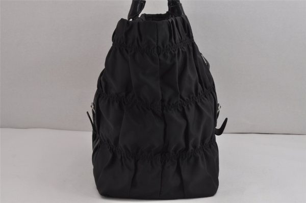 Authentic PRADA Tessuto Gaufre Nylon Leather Shoulder Hand Tote Bag Black 3768J For Discount