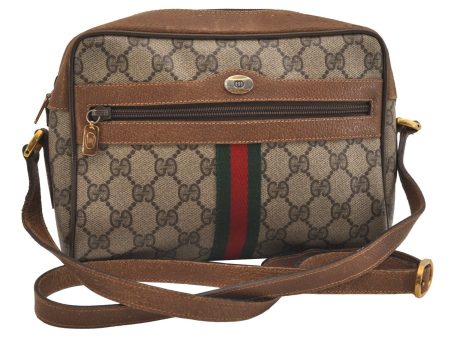 Authentic GUCCI Web Sherry Line Shoulder Cross Bag GG PVC Leather Brown 7140J Sale