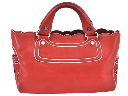 Authentic CELINE Boogie Bag Vintage Hand Bag Purse Leather Red K9091 For Sale