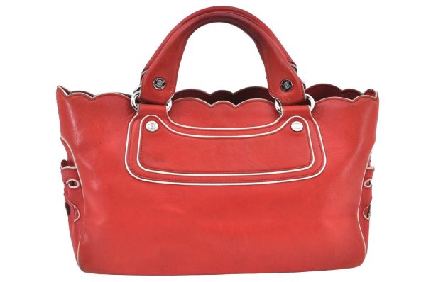 Authentic CELINE Boogie Bag Vintage Hand Bag Purse Leather Red K9091 For Sale