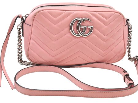 Authentic GUCCI GG Marmont Chain Shoulder Cross Bag Leather 447632 Pink K9083 Discount