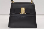 Authentic Salvatore Ferragamo Vara Ribbon Leather 2Way Hand Bag Black 7604J Discount