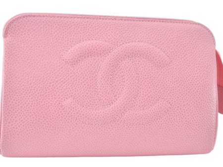 Authentic CHANEL Caviar Skin CC Logo Cosmetic Pouch Purse Pink Junk K9233 Online Hot Sale