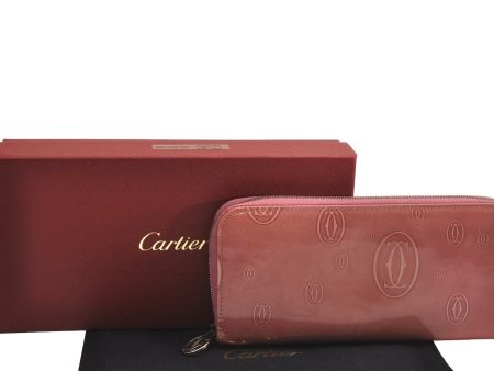 Authentic Cartier Happy Birthday Zip Long Wallet Purse Enamel Pink Box 3860J Hot on Sale