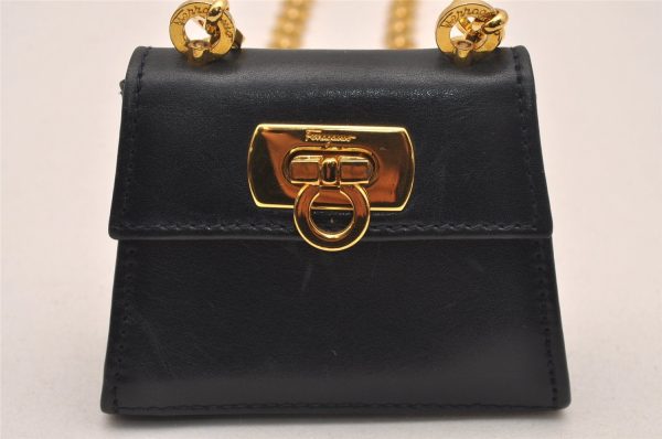 Authentic Salvatore Ferragamo Gancini Leather Shoulder Pouch Navy Junk 5607J Online