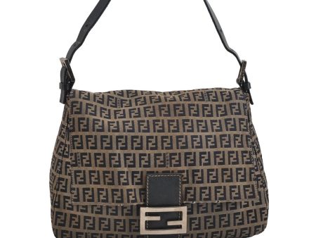 Auth FENDI Zucchino Mamma Baguette Hand Shoulder Bag Canvas Leather Navy 4959J Online now