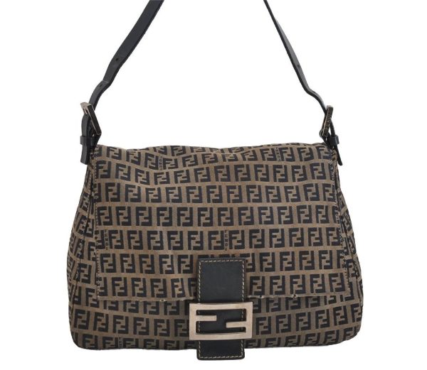 Auth FENDI Zucchino Mamma Baguette Hand Shoulder Bag Canvas Leather Navy 4959J Online now