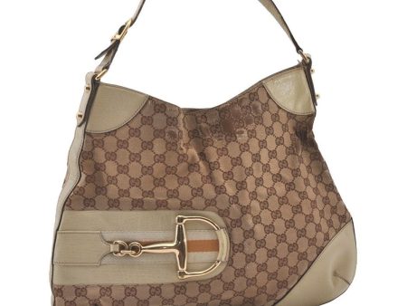 Auth GUCCI Sherry Line Horsebit Shoulder Bag Canvas Leather 137386 Brown 2260J Online Sale