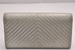 Authentic CHANEL Lamb Skin V Stitch CC Logo Long Wallet Purse Silver 4086J Discount