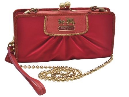 Authentic COACH Vintage Chain Long Wallet Purse Satin Leather Pink 4362J For Sale