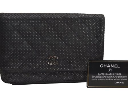 Authentic CHANEL Punching Calf Skin Matelasse Long Wallet Purse Black CC 2192J Online